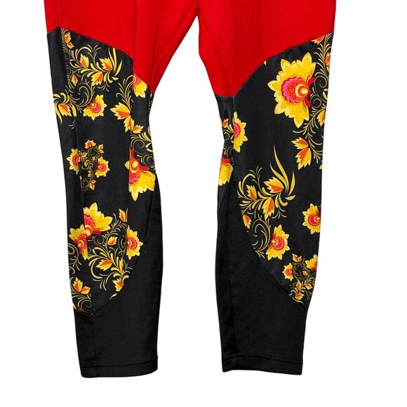 Womens Nike Essential Floral Printed Leggings SZ L Black Red Gold - Picture 6 of 8